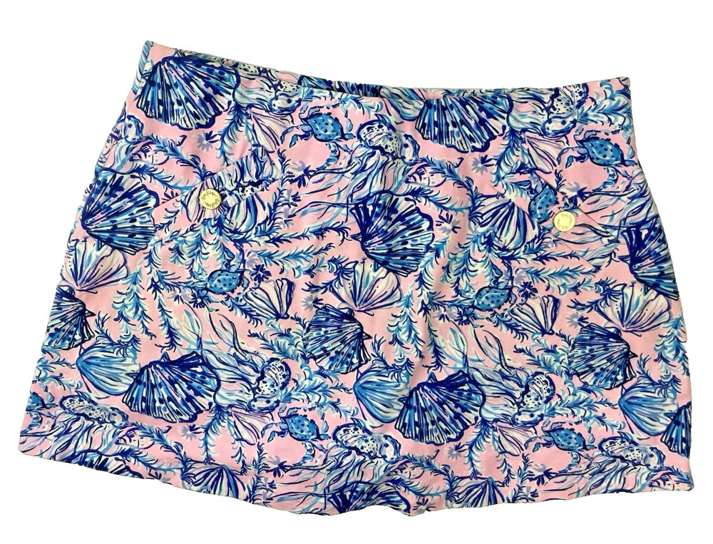 Lilly Pulitzer Madison Skort Women's XL Turtlely Awesome Pink Blue Floral EUC